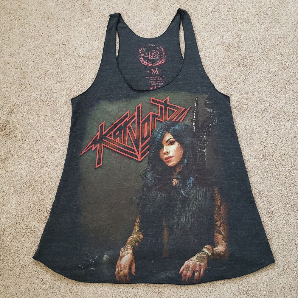 Von D Land Old Skool Racerback Tank Top Portrait Graphic Red Logo Charcoal Med